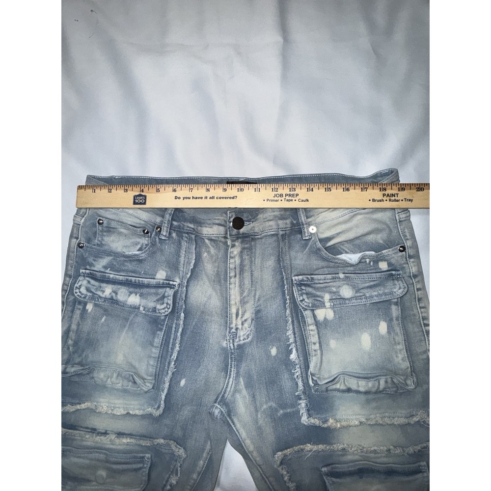 Nova Men Blue Denim Jeans , Retro ,38 , Hip Hop Streetwear Distressed Bleach - Picture 4 of 5